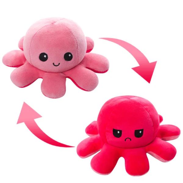 ตุ๊กตาปลาหมึกเปลี่ยนหน้า กลับด้านสลับสี สีชมพู+แดงกุหลาบ