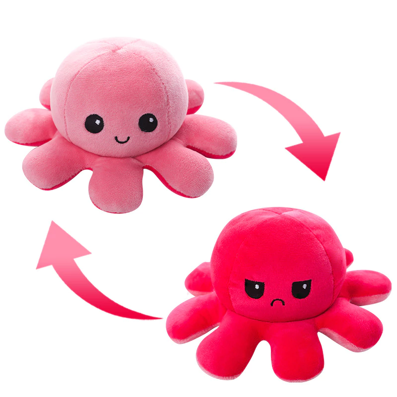 ตุ๊กตาปลาหมึกเปลี่ยนหน้า กลับด้านสลับสี สีชมพู+แดงกุหลาบ