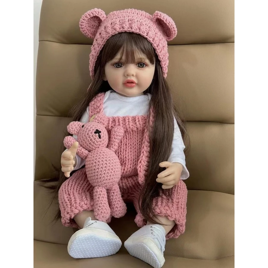 ตุ๊กตาเด็กผู้หญิงผมยาวน่ารักเหมือนจริง ตุ๊กตารีบอร์น ตุ๊กตาไวนิลซิลิโคนแบบเต็มตัว ขนาด 55 ซม.